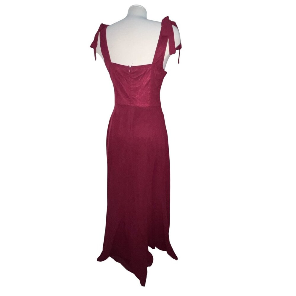 Lulus Summer Invite Wine Red Tie-Strap Tiered Maxi Dress Sz Medium Burgundy Red - Picture 6 of 12